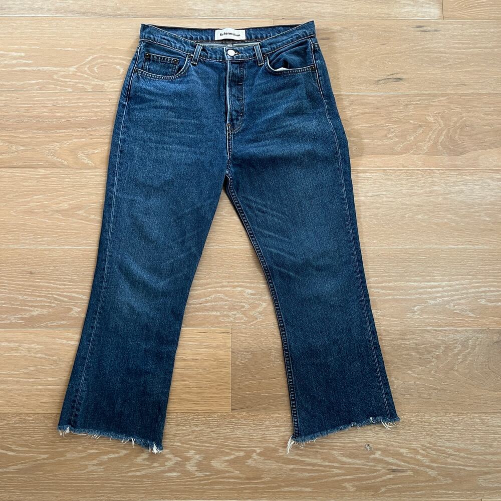 Reformation Jordi Kick Flare Frayed Hem High Waisted Jeans sz 30